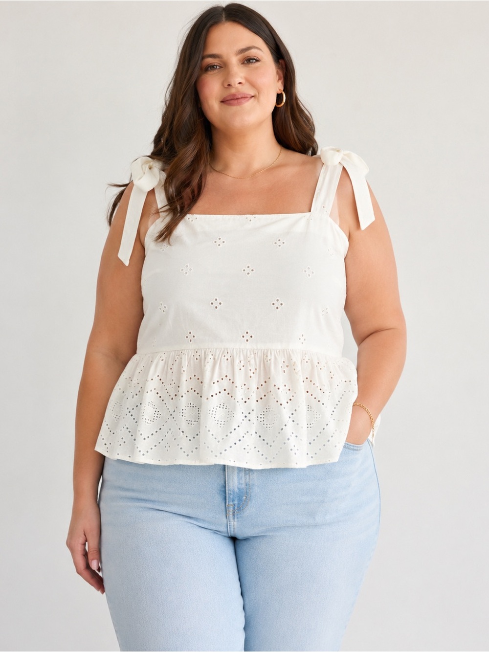 Madewell Rosalie Tie-Strap Eyelet Peplum Top Size 2X NWOT